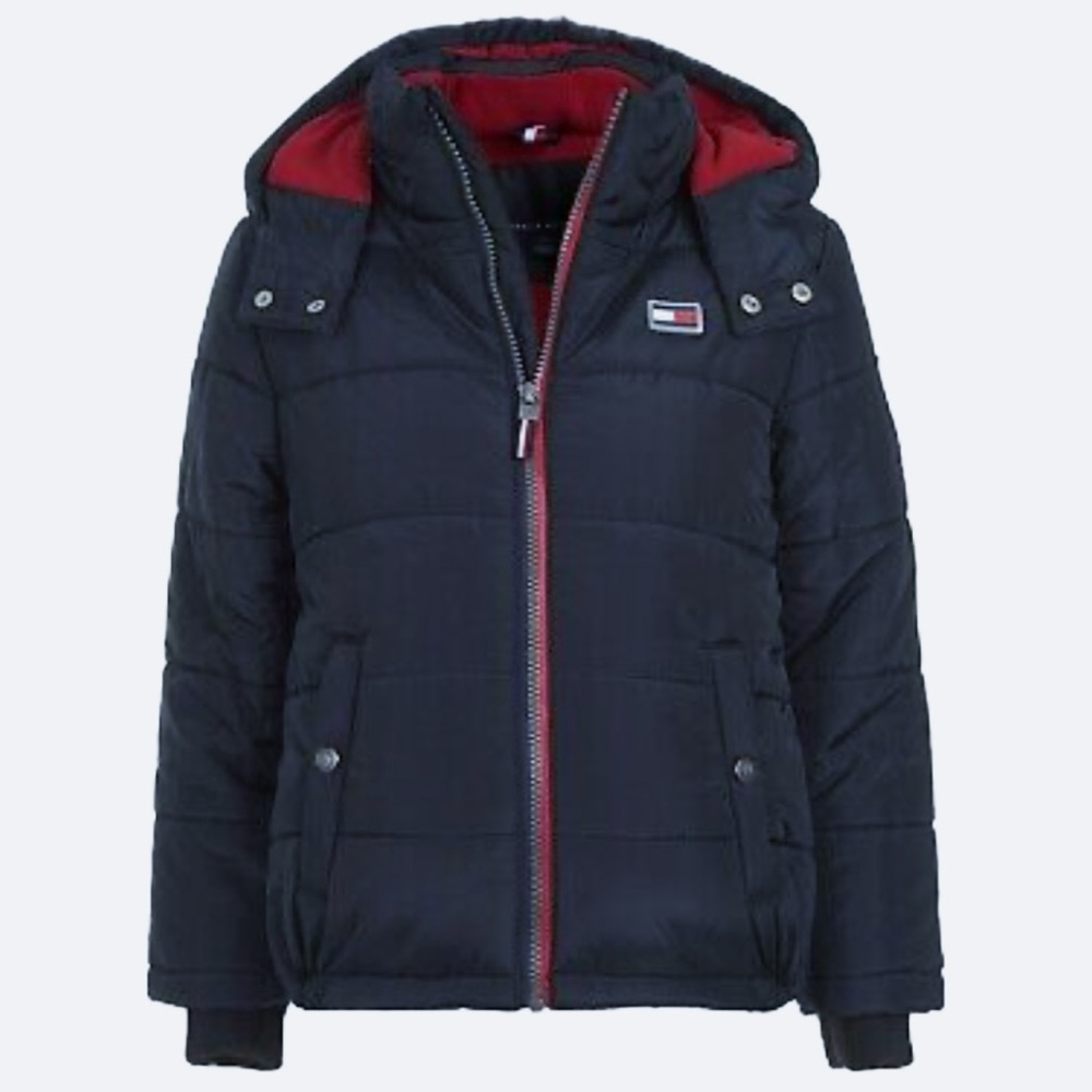 Tommy Hilfiger Fleece-Lined Full Zip Hooded Puffer Jacket Navy Blue Sz S(8)